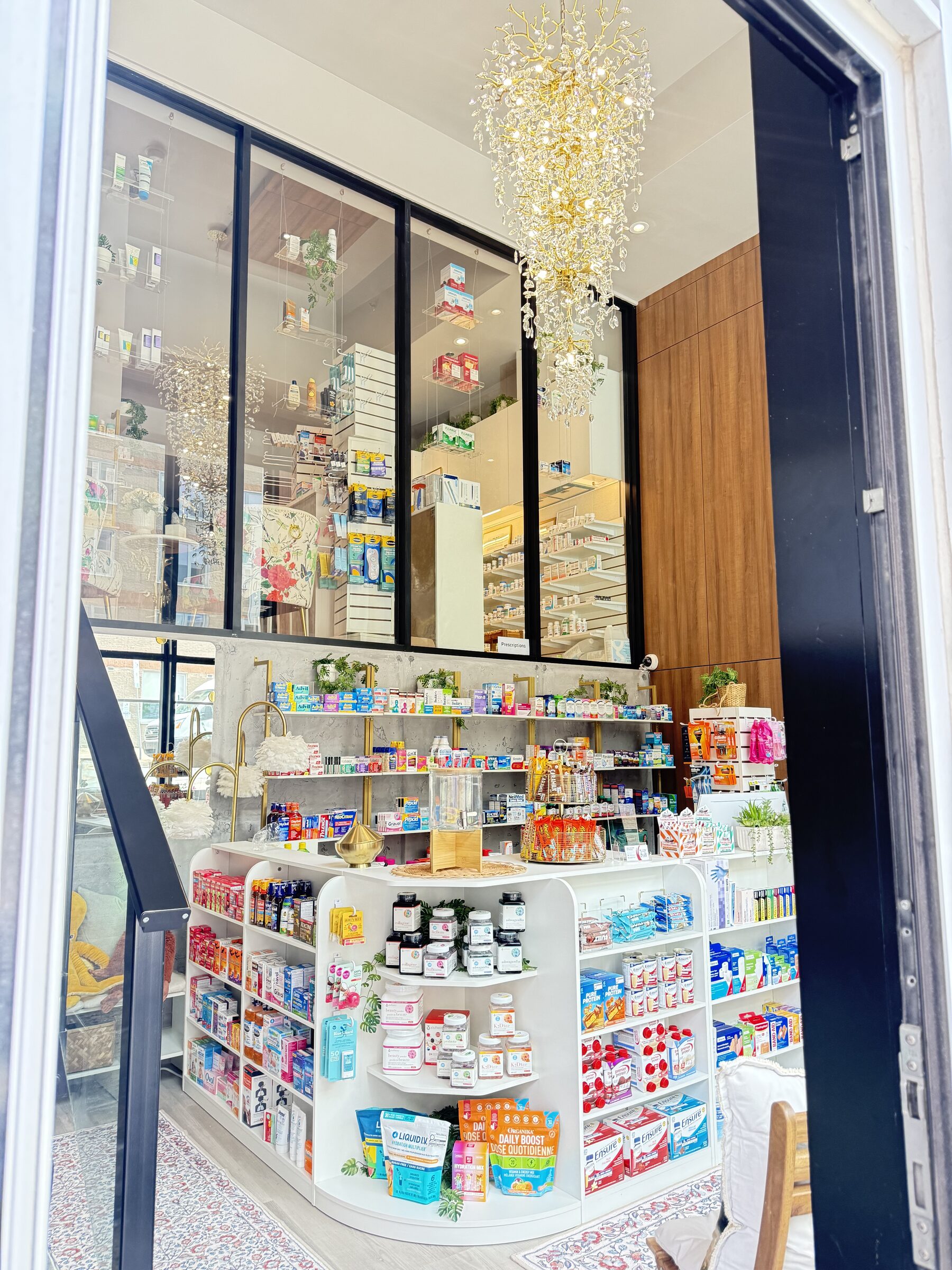 Skincare and wellness retail shelves at Cunard Pharmacy & Clinic