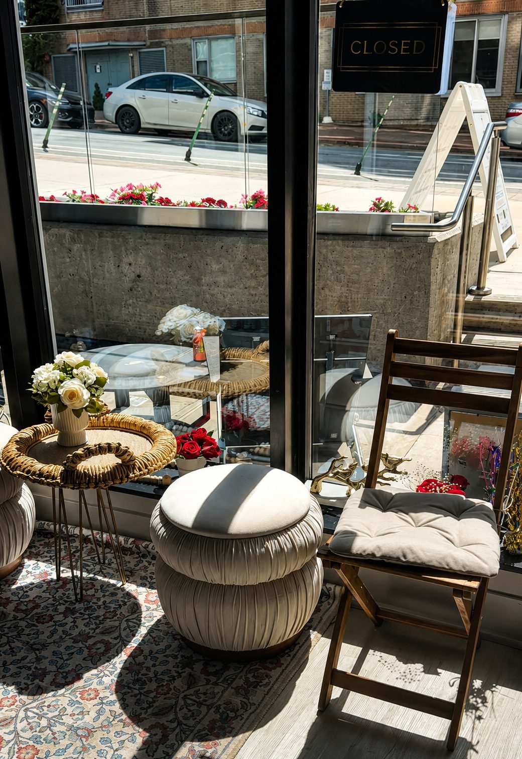 The window seating nook inside Cunard Pharmacy